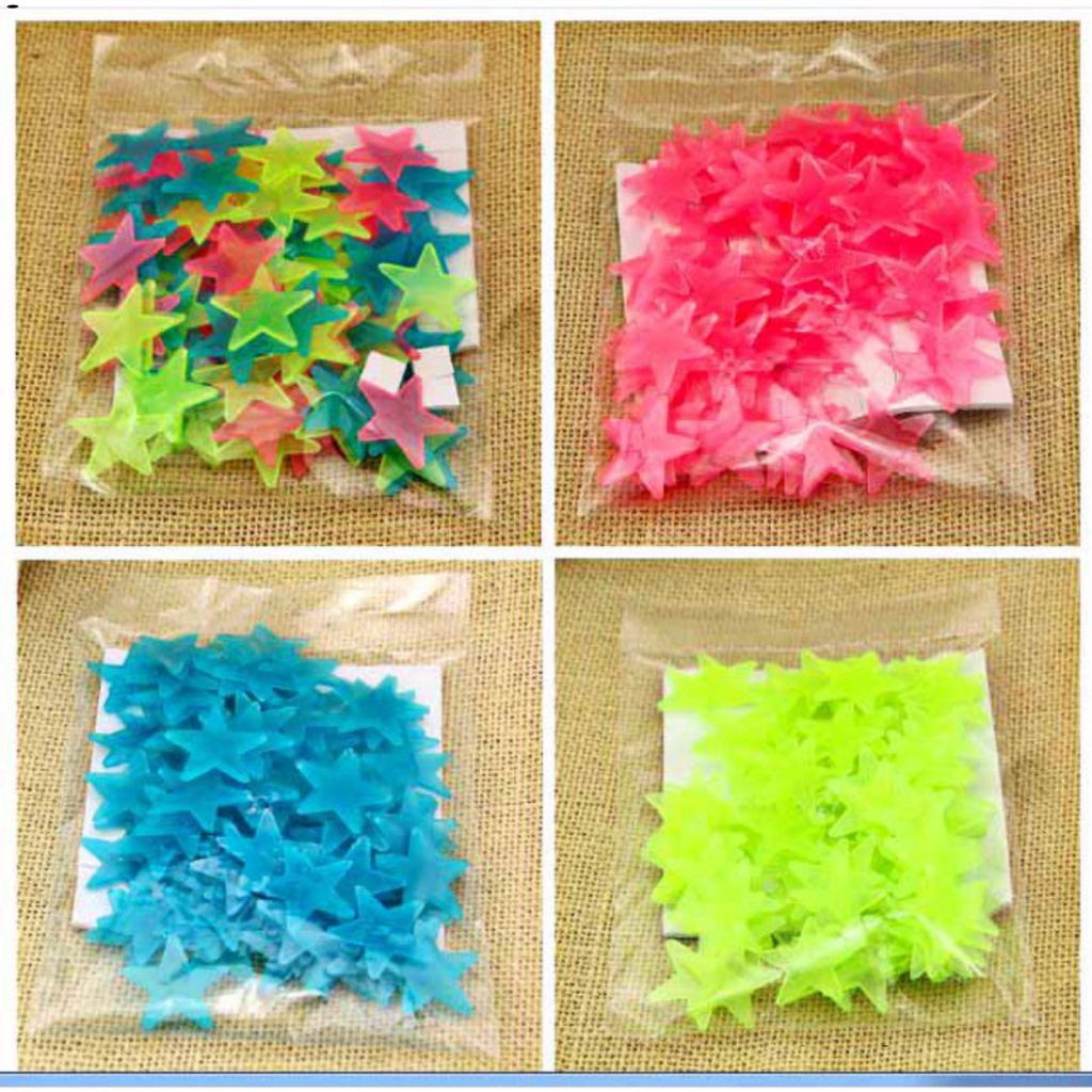 [1000 NGÔI SAO] Combo 10 gói 100 ngôi sao dán tường dạ quang 3cm,trang trí nhà cửa, sao phát sáng, s