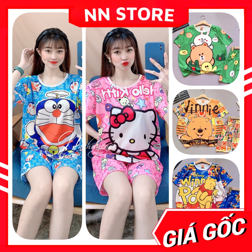 Đồ bộ nữ mặc nhà dưới 70kg chất thun mềm mịn mát in hình Doremon Kitty hoạt hình dễ thương DBRBD TỔNG HỢP SIZE XL
