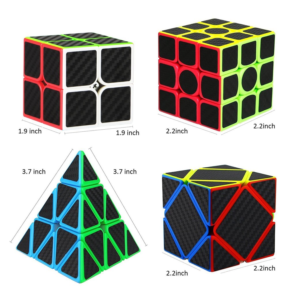 Set 7 Rubik Carbon + SÁCH CÔNG THỨC, 7 ĐẾ MOYU. Rubic 2x2 3x3 4x4 5x5 Tam Giác 12 Mặt Skewb