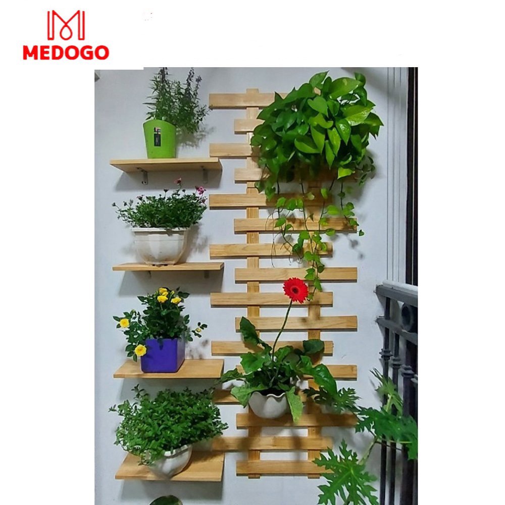 Bộ kệ gỗ ban công MEDOGO treo tường trồng hoa, cây cảnh, giá gỗ thông treo tường trang trí phong cách Hàn Quốc
