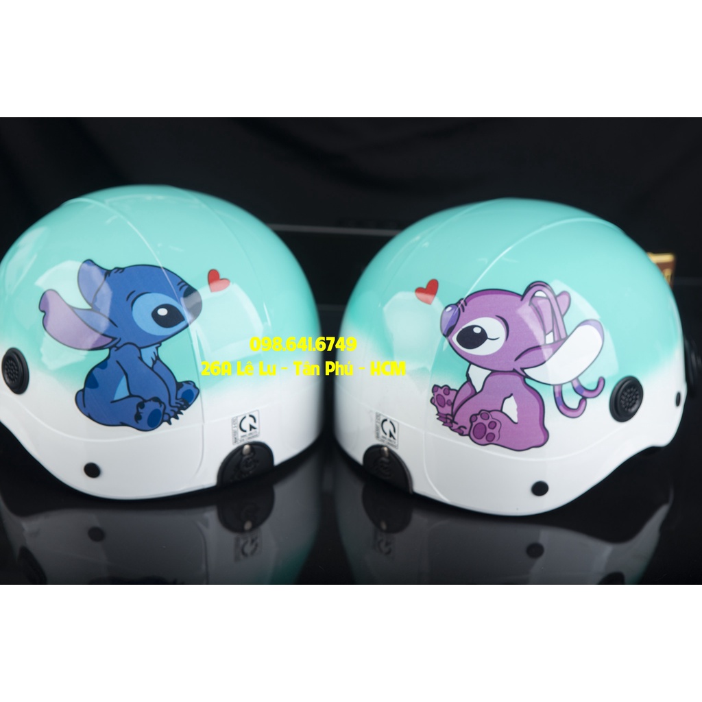 MŨ NÓN BẢO HIỂM NGƯỜI LỚN Cặp đôi Stich Hồng - Trắng Xanh