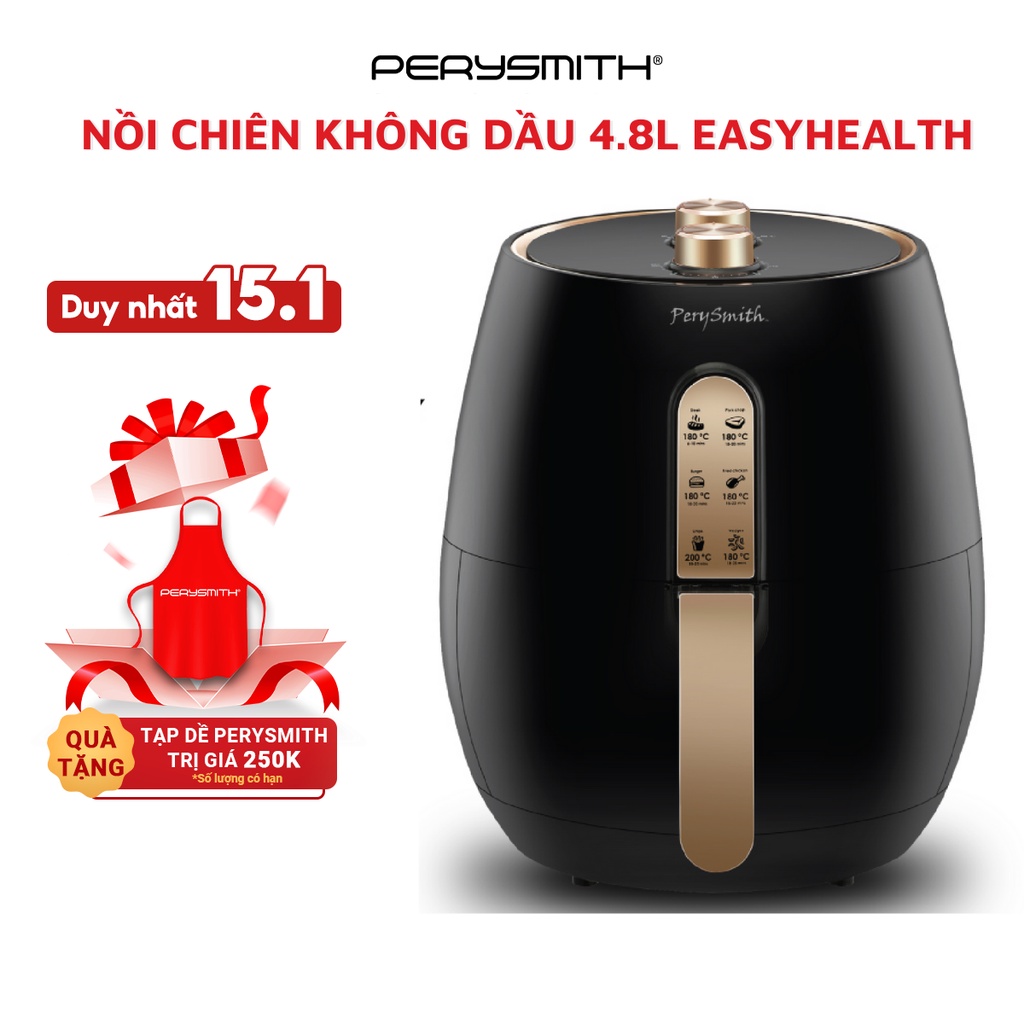 Nồi chiên không dầu cơ 4,8 lít Perysmith PS1521 Black bảo hành 2 năm