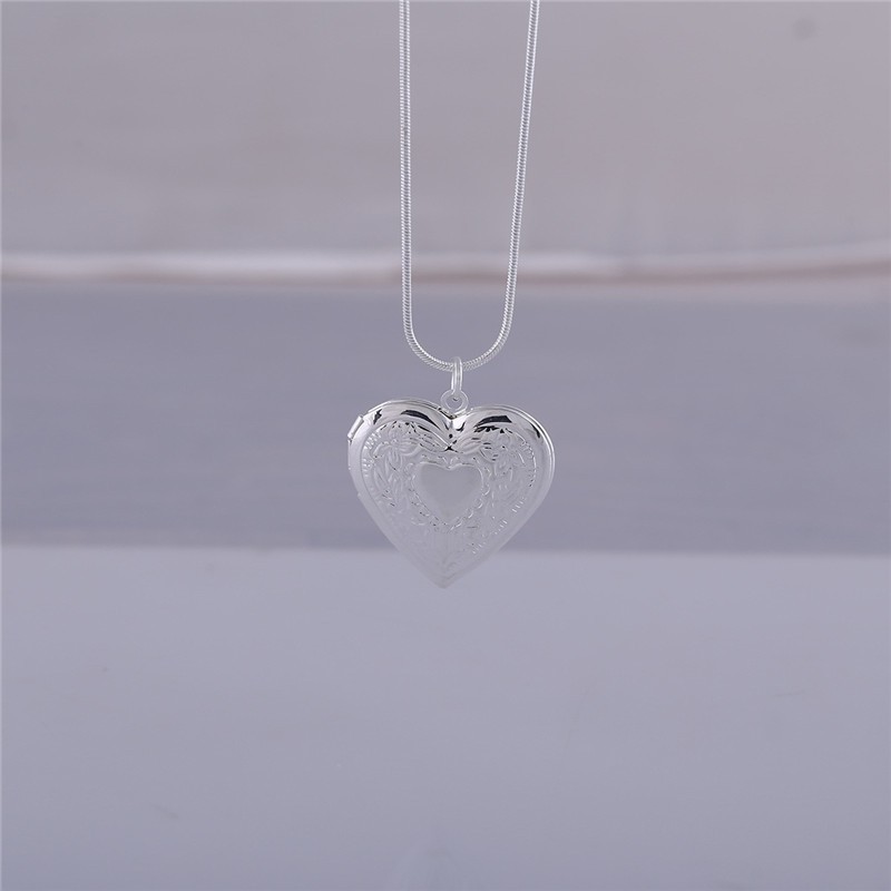 Silver Heart Locket Photo Pendant Necklace Birthday Anniversary Valentine Gift