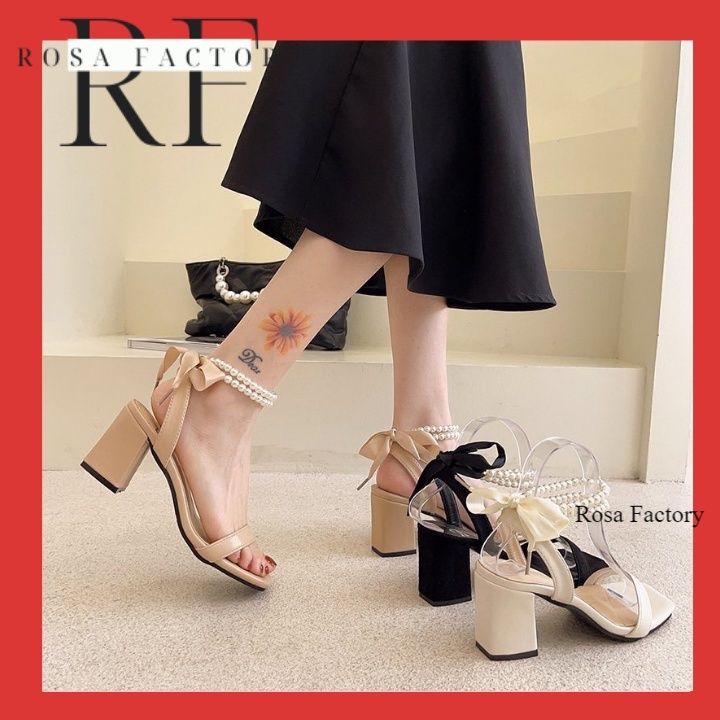 Giày cao gót nữ đế vuông thắt nơ 7 phân, giày sandal 7 phân quai ngọc hottrend 2022 CG-0586
