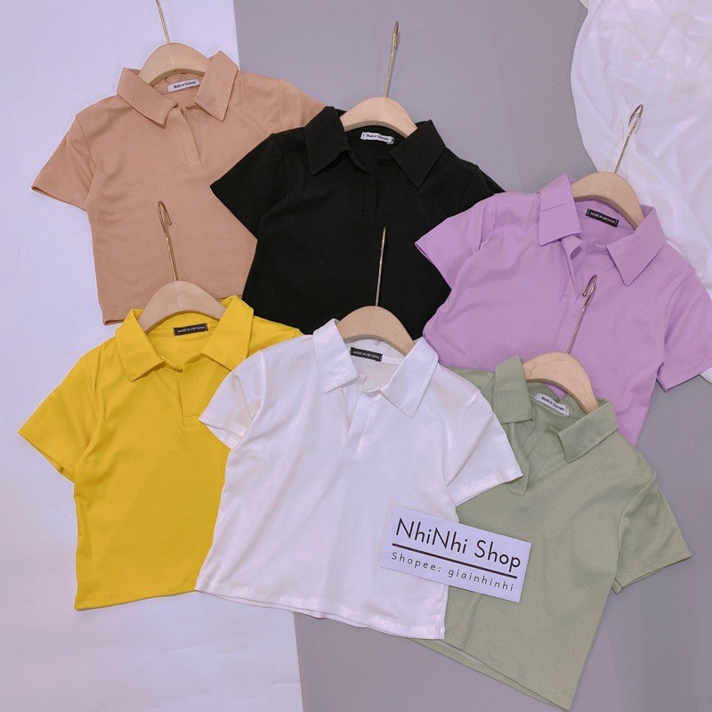 XẢ HÀNG - Áo thun cổ bẻ dáng croptop rộng, Áo phông dáng ngắn tay cộc AT1067 - NhiNhi Shop