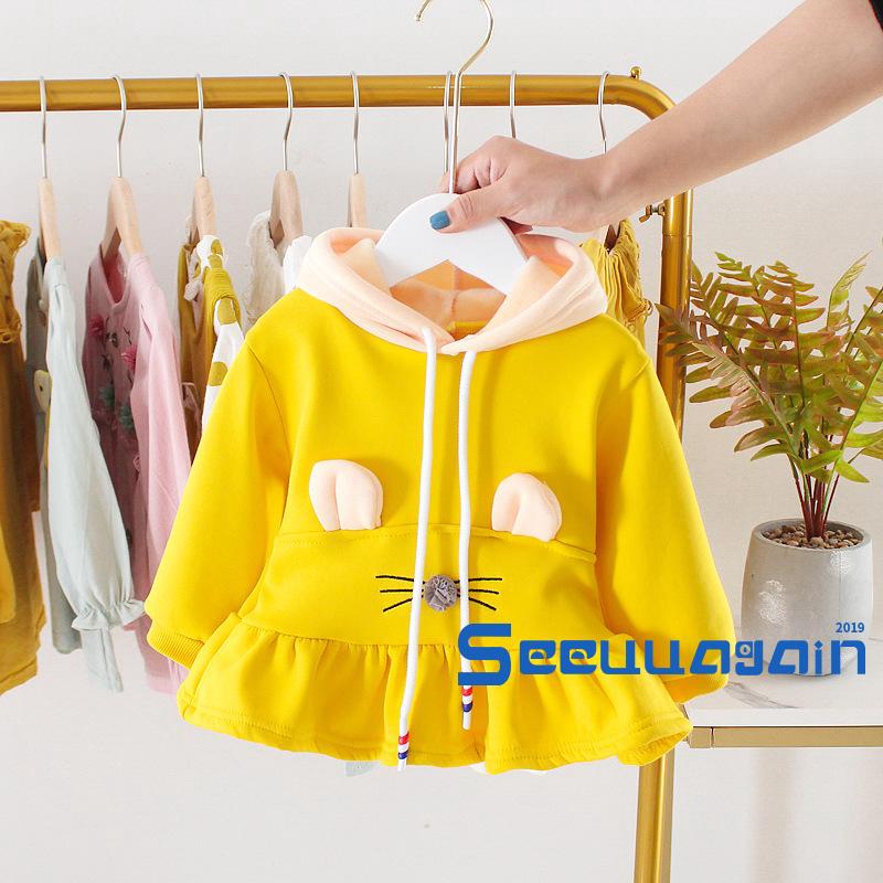 ❥☀✿SEEAutumn and winter new girls cute solid color cartoon children´s casual hoodie 2 to 7 years old