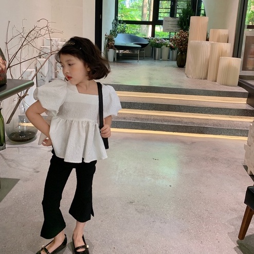 Quần Dài Ống Loe Xẻ Tà Màu Đen Thời Trang Xuân Thu Cho Bé Gái