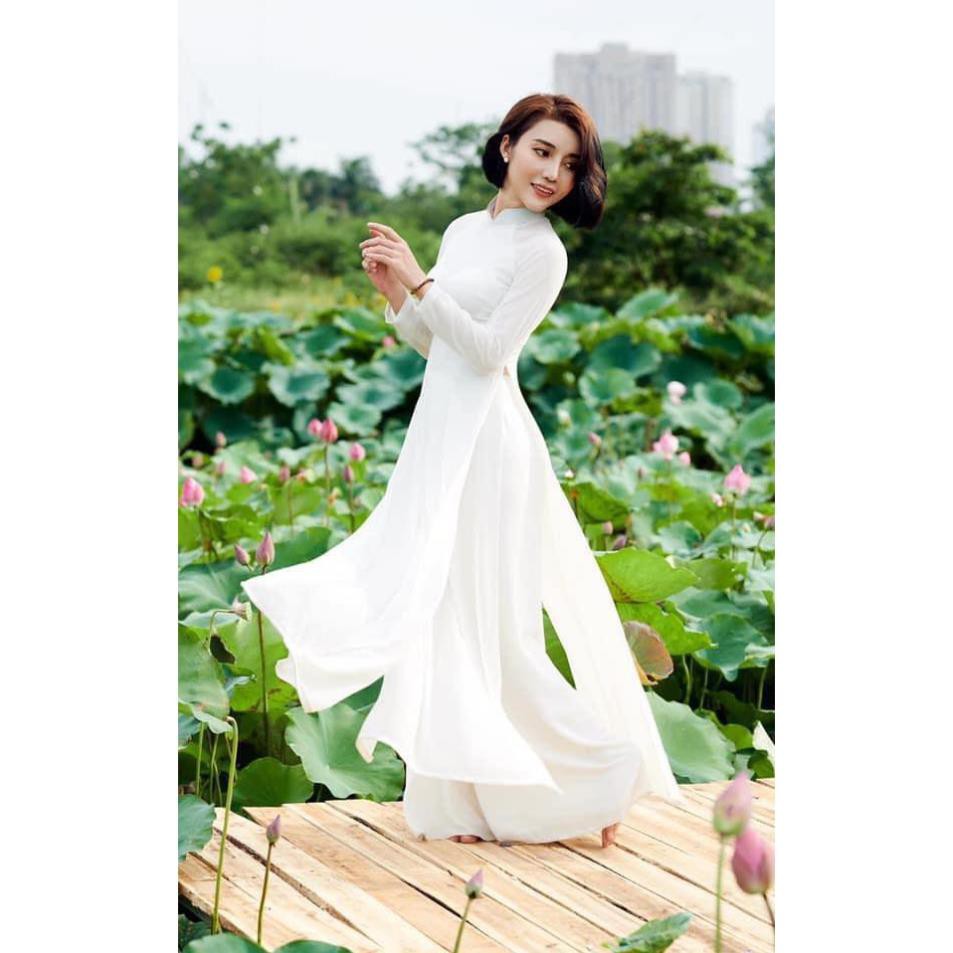 Áo dài trắng 4 tà truyền thống may sẵn vải lụa mịn cao cấp nữ học sinh đi học mặc lễ tết đẹp ADC457 | BigBuy360 - bigbuy360.vn