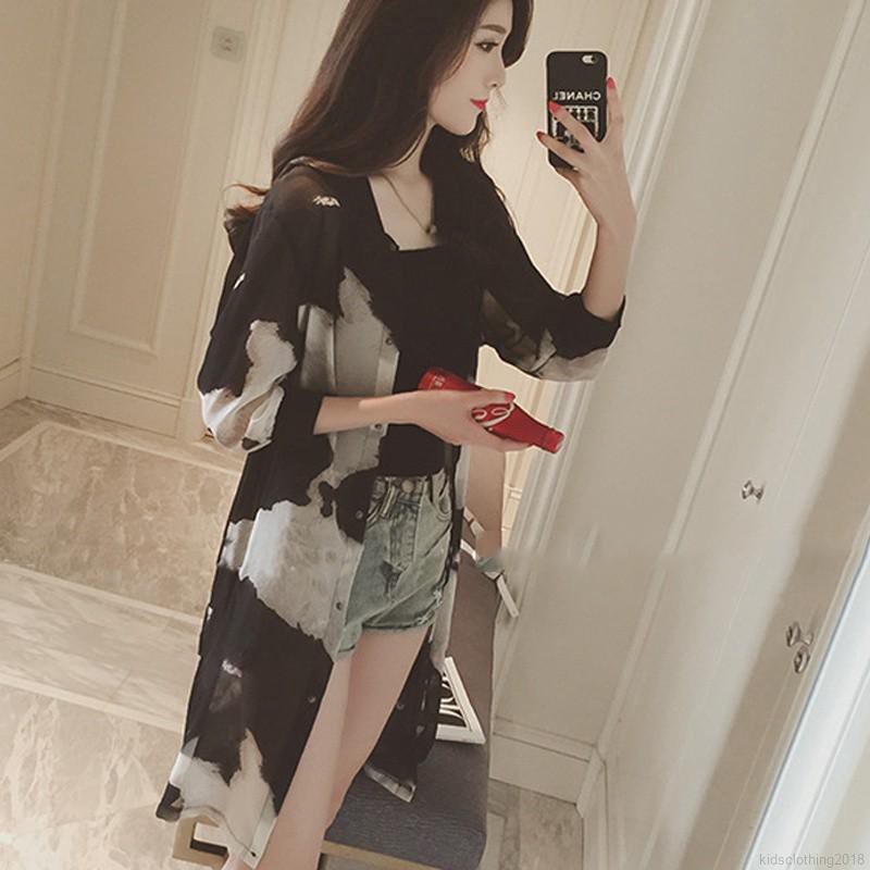 Áo khoác Cardigan chất Chiffon hoạ tiết hoa thời trang mùa hè cho phái nữ