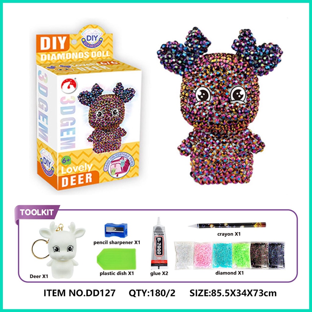 Bộ Móc Khóa Đính Đá 5D DIY Hình Chú Hươu Để Trang Trí