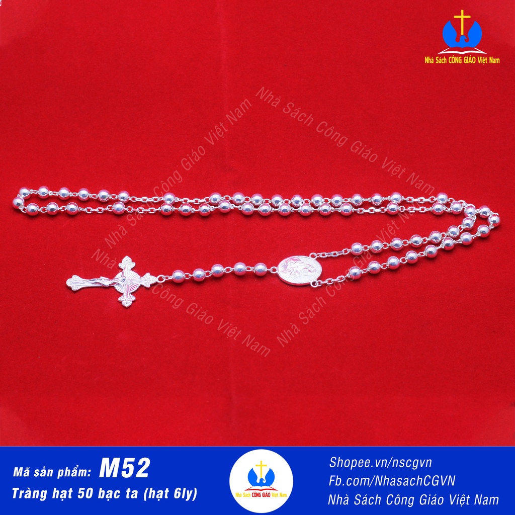 Chuỗi tràng hạt mân côi 50 (hạt 6ly) M52 bạc ta nguyên chất - Vòng mân côi bạc - Quà tặng Công Giáo