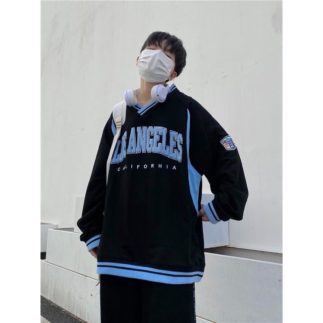 Áo Sweater Nam Nữ Cổ V In Los Angeles - Áo Thu Đông Chất Nỉ Ngoại Mềm Mịn 2 Màu Đen Trắng Unisex Hottrend 2021 X.Store