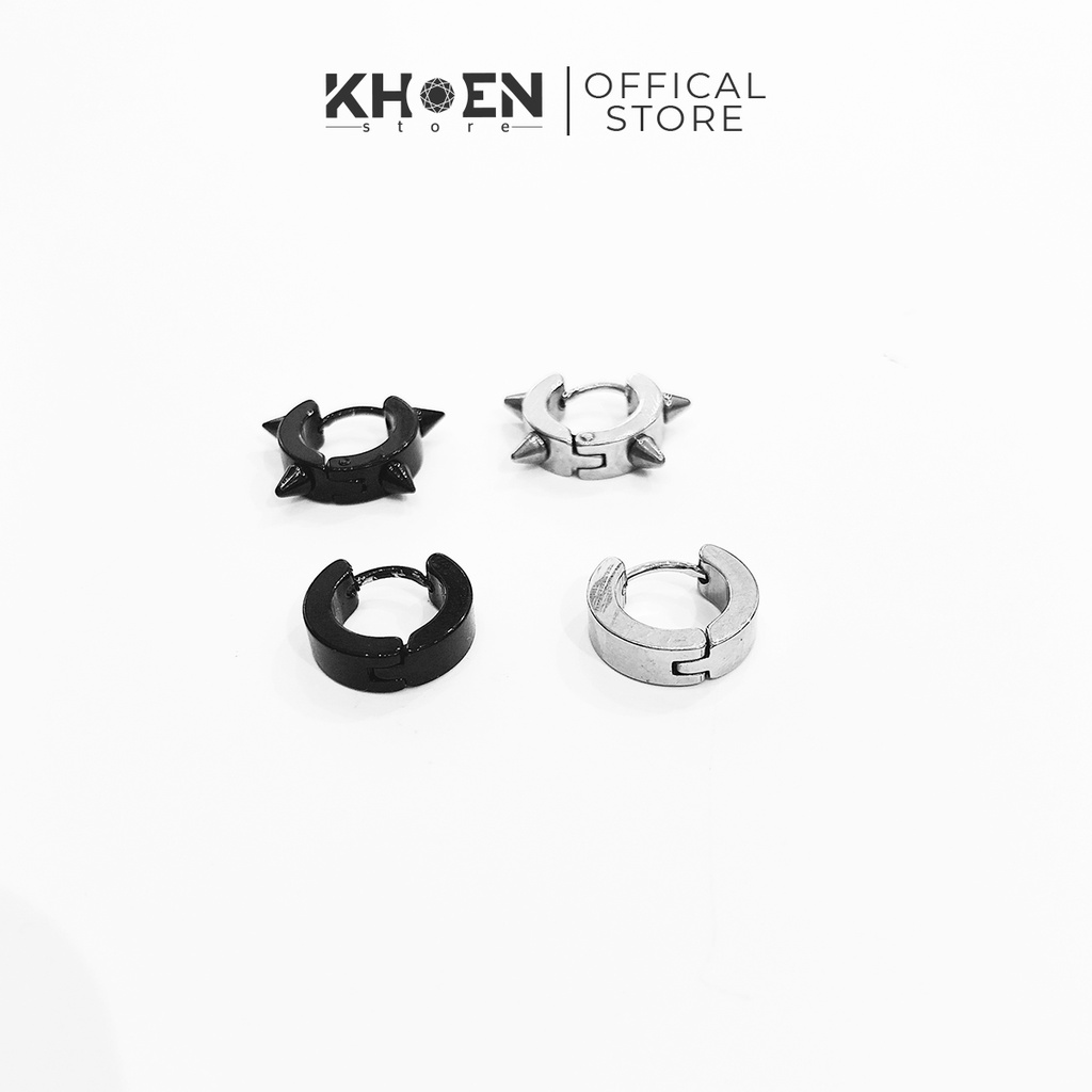 Khuyên tai tròn dày 8mm màu bạc và đen - Thép không gỉ - KhoenStore