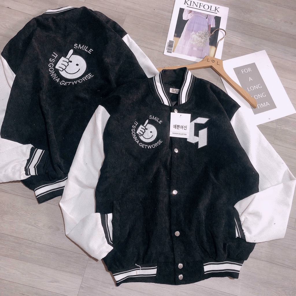 Áo Khoác Bomber Nam Nữ Chất Nhung 2 Lớp Chữ G Phối Mặt Cười Form Rộng Mặc Mát Che Nắng Chắn Gió Tốt [NEW UNISEX]