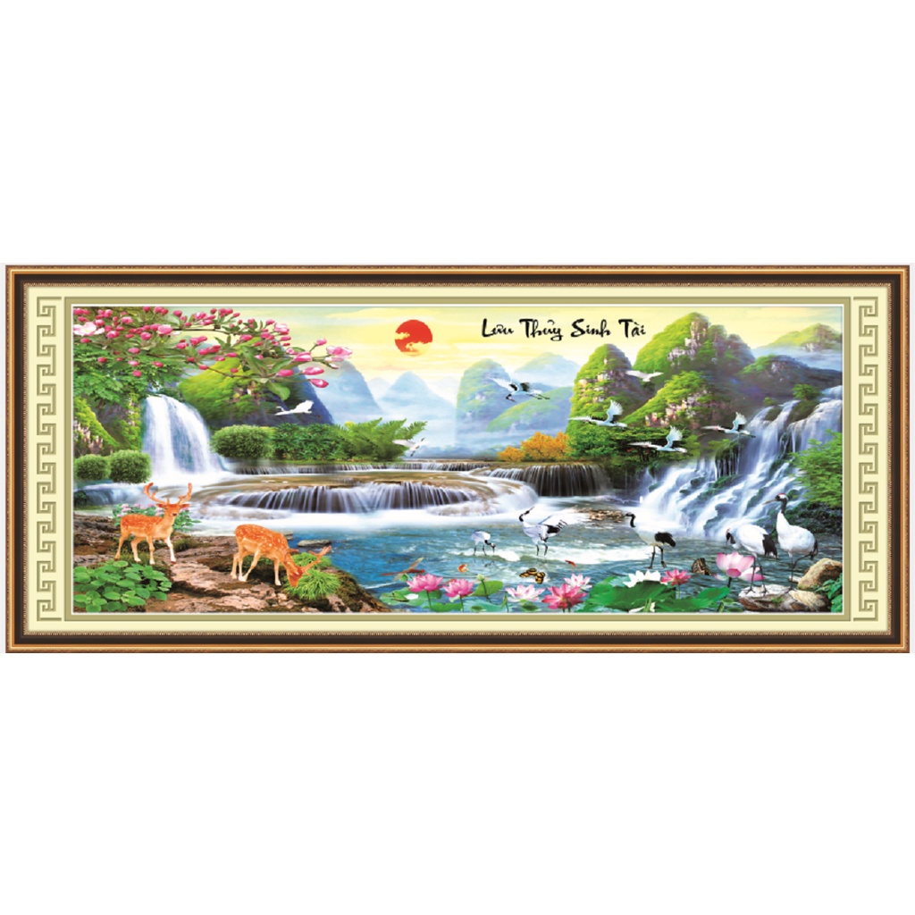 Tranh đính đá Phong Cảnh Lưu Thủy Sinh Tài DF492 kt199x88cm (chưa đính)