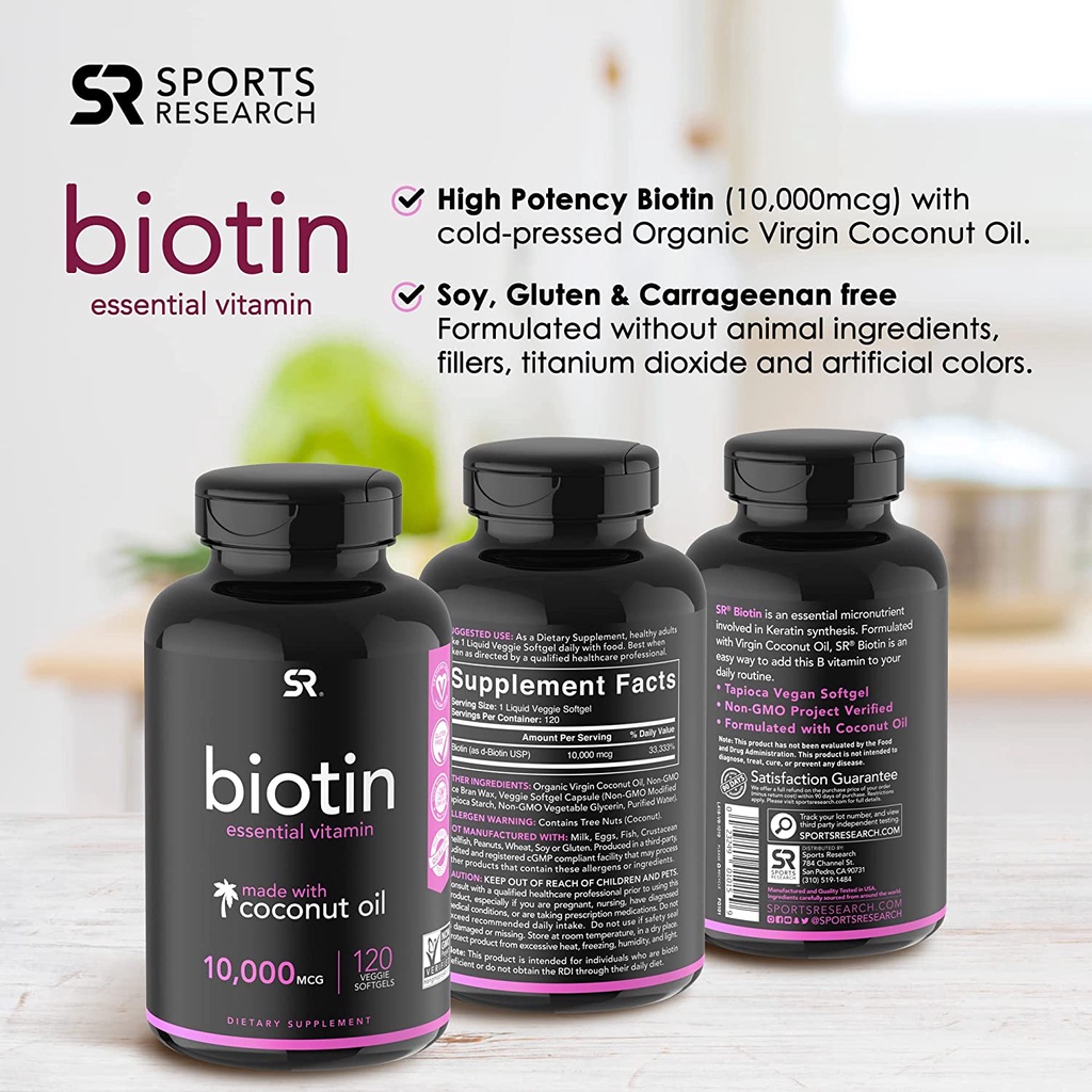 Sports Research Extra Strength Vegan Biotin 10,000mcg, 120 viên Date 2025 mẫu mới nhất