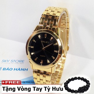 Đồng hồ nam dây thép không gỉ cao cấp HALEI ( Mặt đen ) + tặng kèm vòng tay tỳ hưu