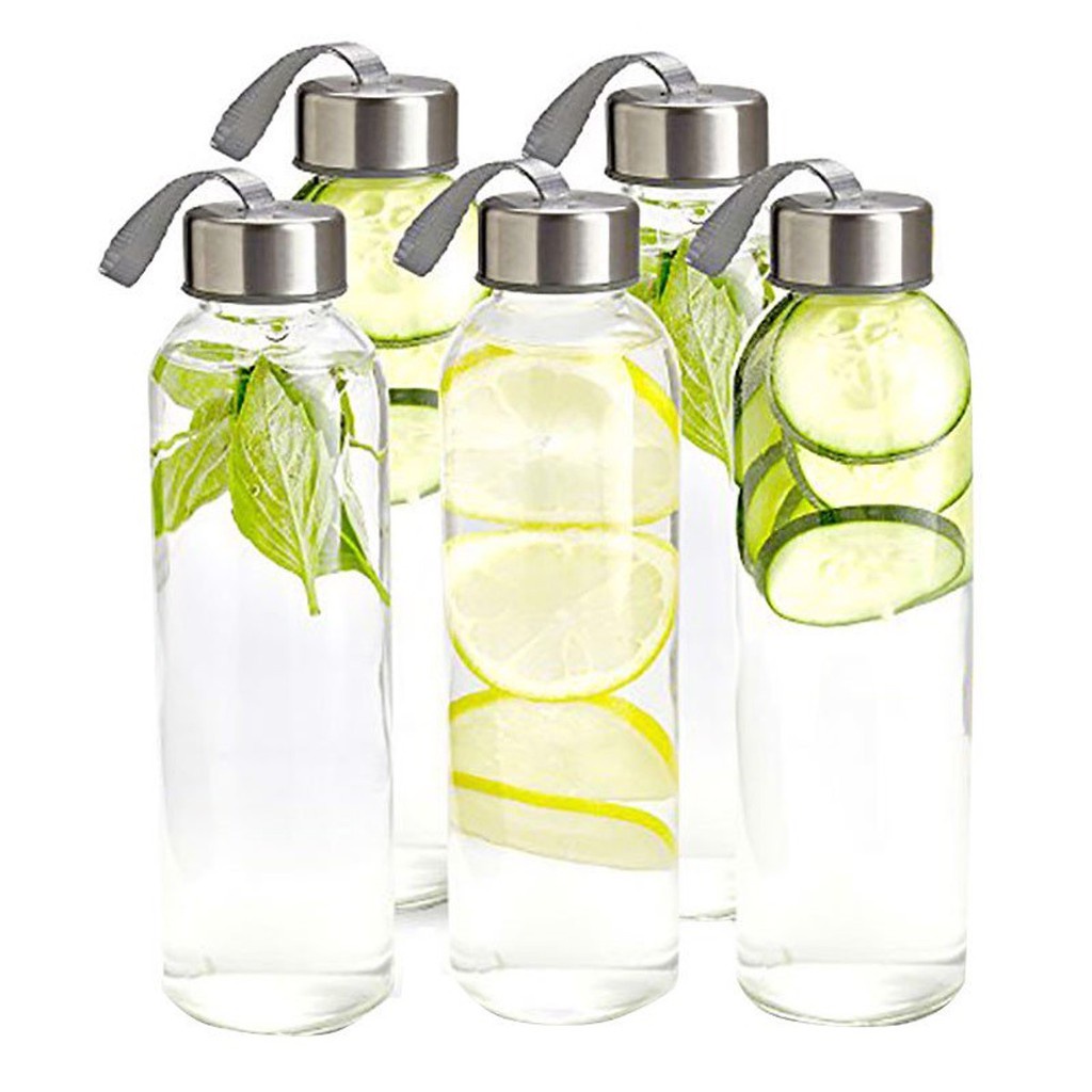 Chai thủy tinh 500ml nắp bạc có dây xách 00409