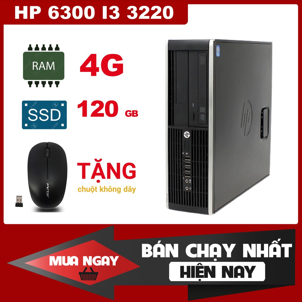 Máy Tính Đồng Bộ Cũ ⚡️Freeship⚡️ Máy Bộ Văn Phòng - HP 6300 Pro SFF (I3 3220/Ram 4G/SSD 120GB) - Tặng Chuột Không Dây