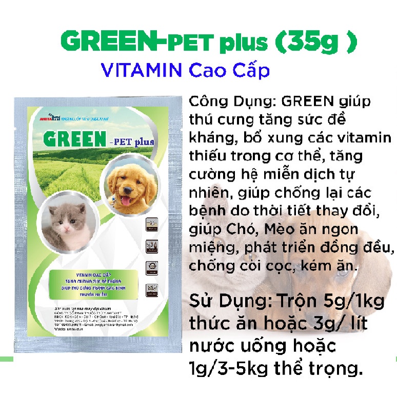 Vitamin cho chó mèo GREEN Pet-Plus 35g Từ AMITAVET giúp thú cưng tăng đề kháng bổ xung vitamin