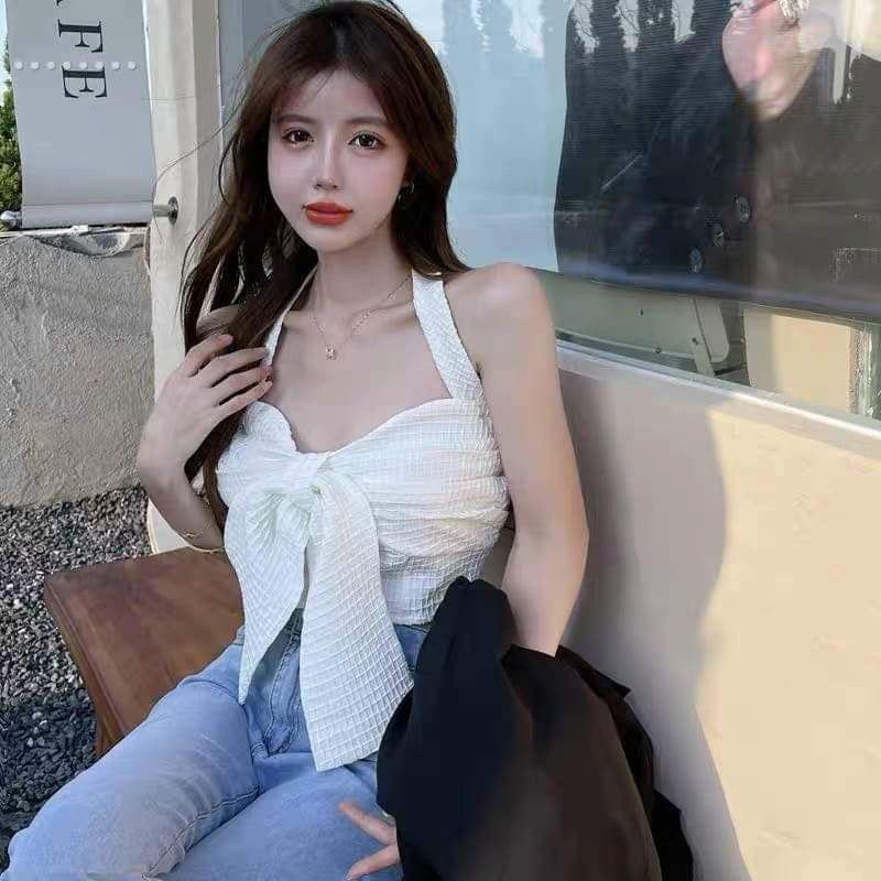 Áo nơ croptop dây buộc cổ hàng QC