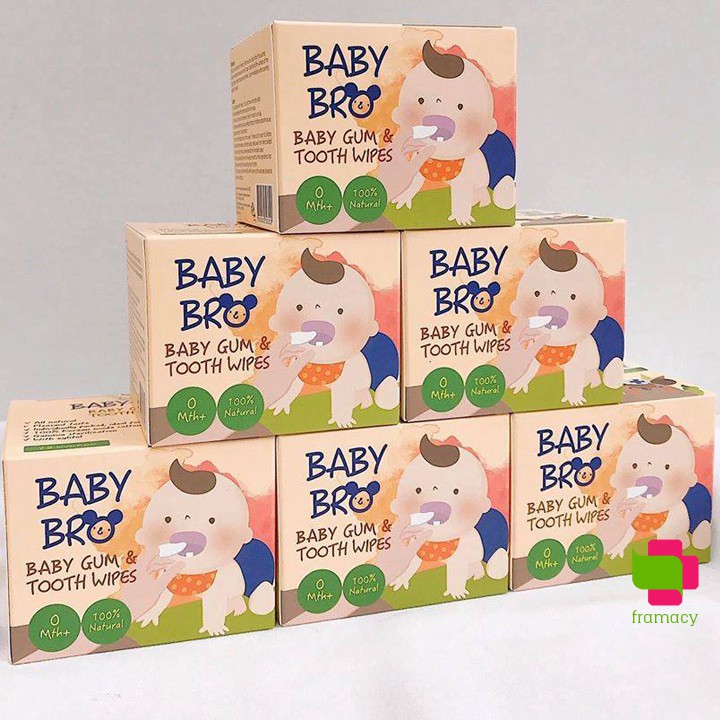 Gạc vệ sinh răng miệng Xylitol BabyBro gum &amp; tooth wipes, Hàn Quốc (25 miếng) cho bé 0-3 tuổi