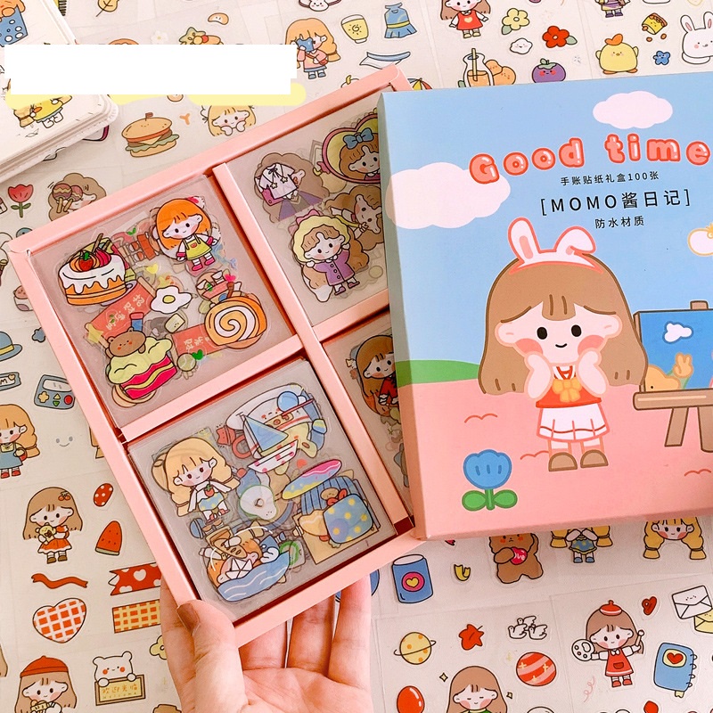 25 Sticker nhãn dán PET trang trí sổ tay bình nước cute- Gấu Thỏ House
