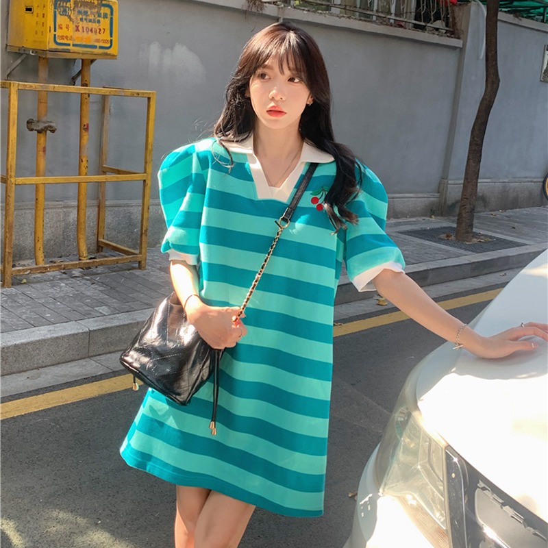 Áo thun polo dệt kim ZHELIHANGFEI dáng rộng họa tiết kẻ sọc trẻ trung sáng tạo