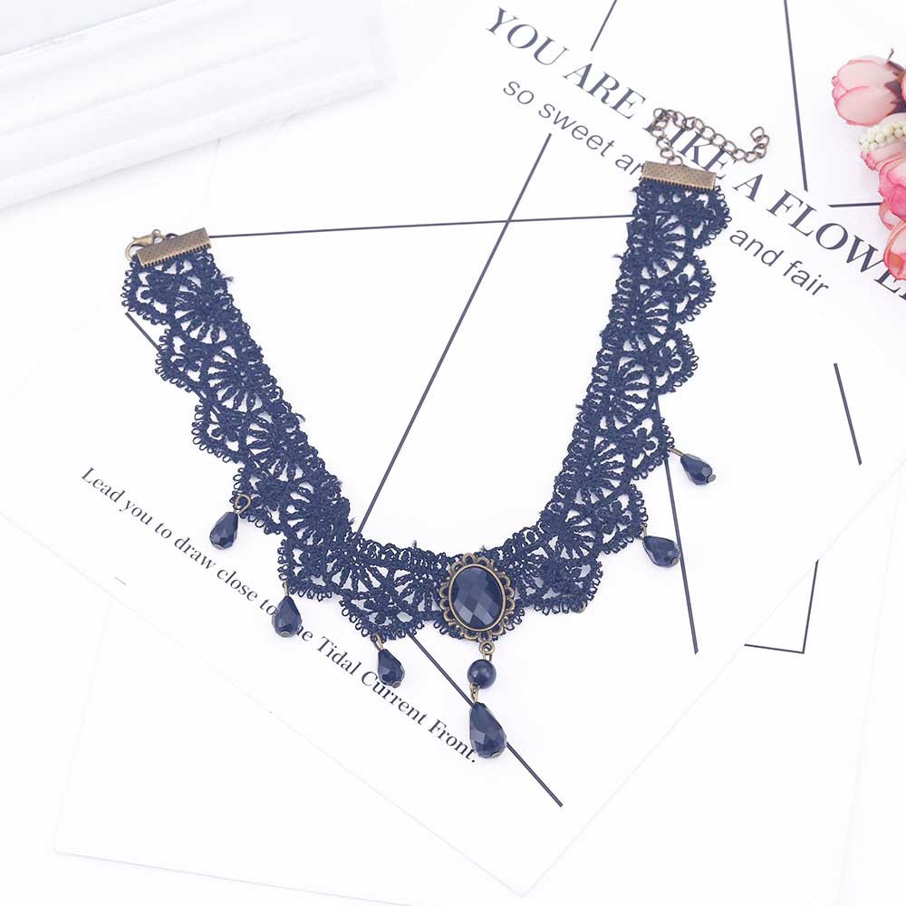 Vòng cổ nữ choker ren đen đính đá phong cách mới