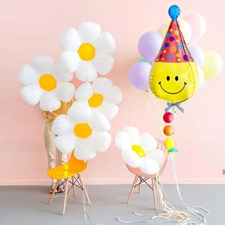 Bong bóng lá nhôm hình nón chú hề mặt cười đội nón và hoa cúc mặt cười 4d trang trí tiệc cưới / sinh nhật