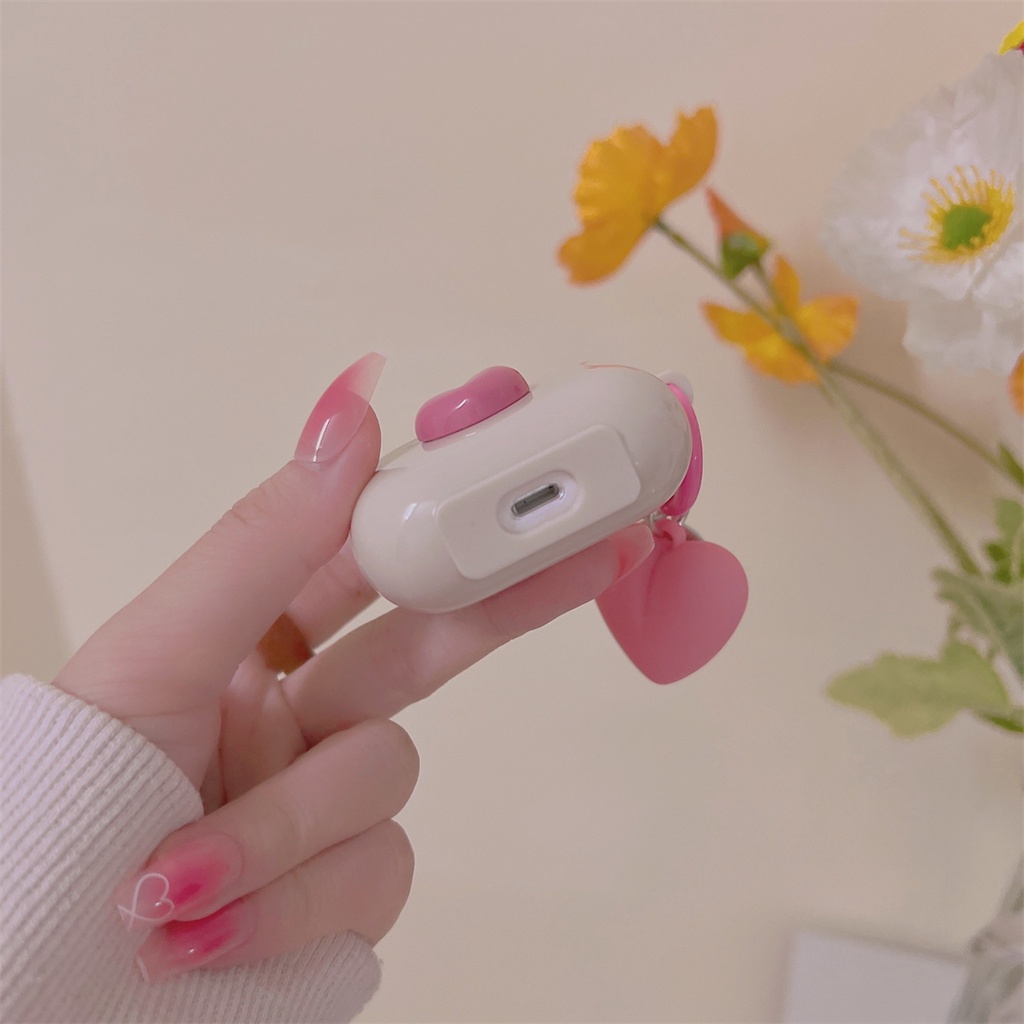 Vỏ Bảo Vệ Hộp Sạc Tai Nghe AirPods Pro 1 2 3 Màu Hồng Đào Phối Mặt Trái Tim Mặt Cười Dễ Thương
