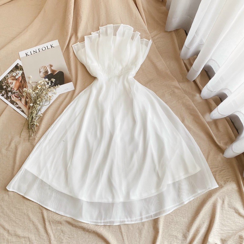 ĐẦM TRẮNG ỐNG CÚP NGỰC XẾP LY BO EO | BigBuy360 - bigbuy360.vn