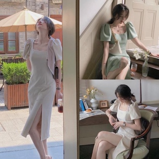 Váy body xẻ đùi tay phồng 2 lớp siêu xinh