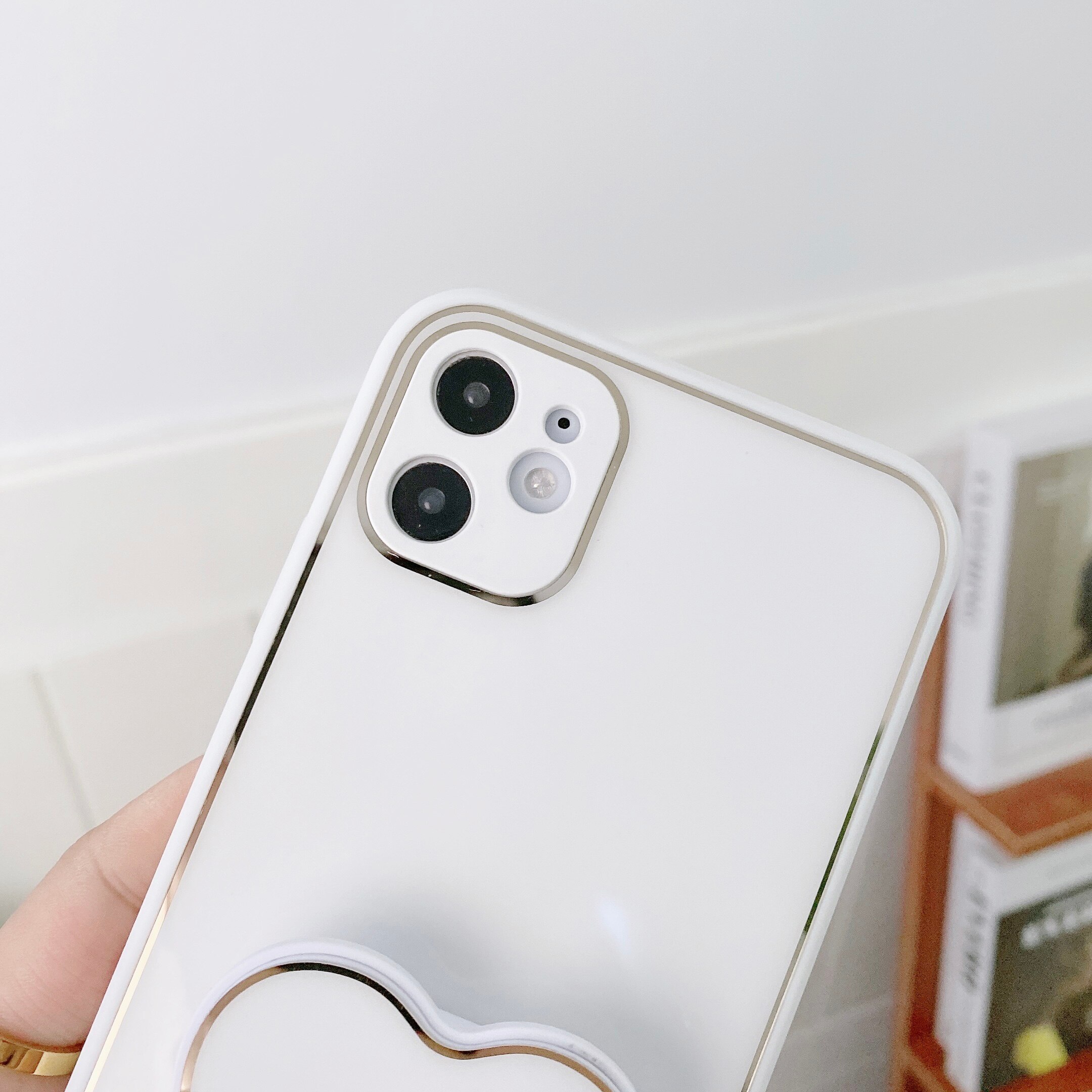 Luxury Plated Gold Heart Holder Case for iPhone 12 Pro Max Silicone Grip Stand Socket Cover for iPhone XR X XS SE 2020 7 Plus 8
