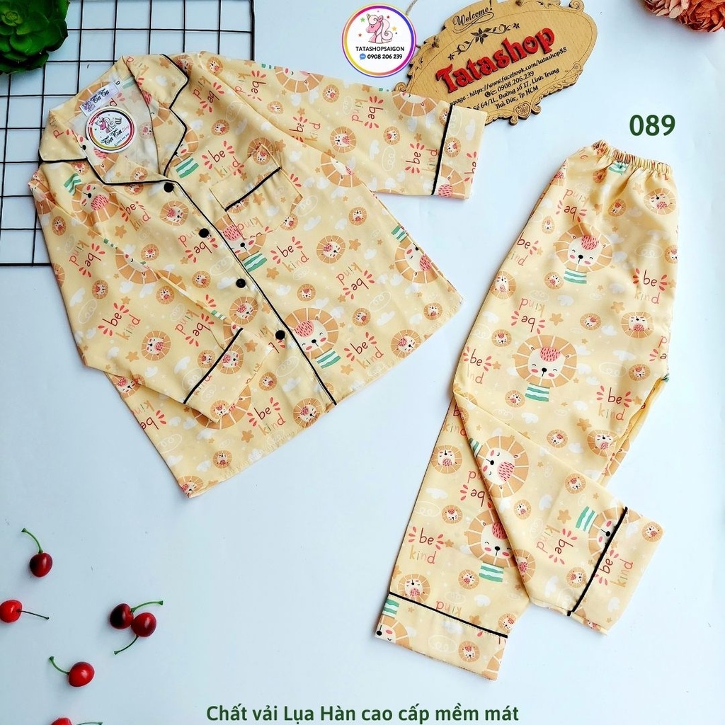 16 đến 42kg - Bộ pijama dài tay cho bé trai bé gái - bộ ngủ dài tay cho bé vải lụa cao cấp 089