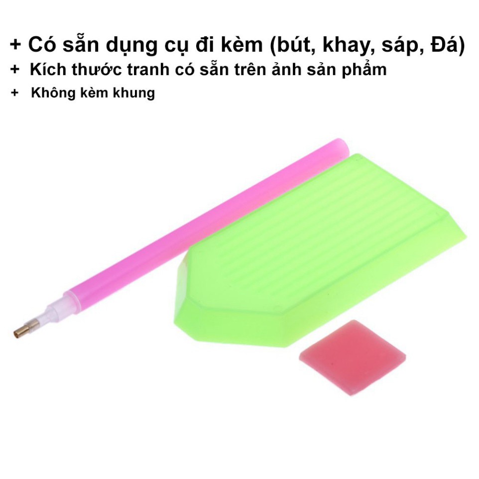 Tranh đá tự đính tự làm 30x40cm giá rẻ in theo yêu cầu, tranh đính đá phong cảnh Anime 5D (Cô gái - Cá)