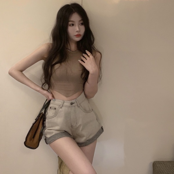 Quần Short Denim Lưng Cao Ống Rộng Thời Trang Mùa Hè Cho Nữ