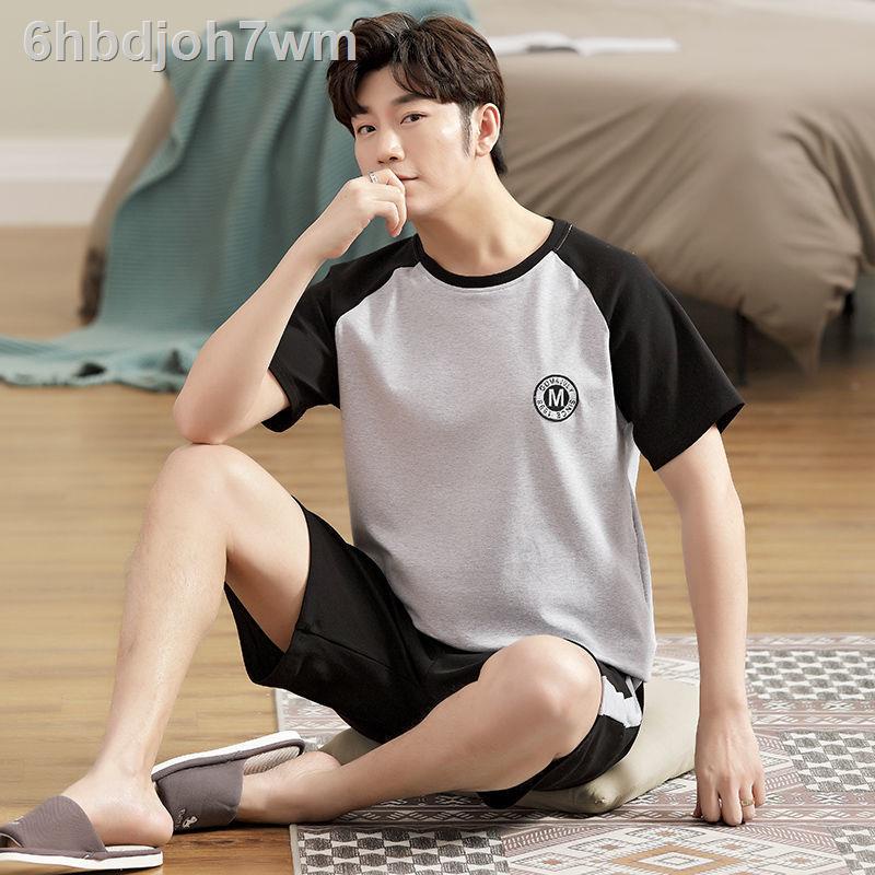 ♈✈100% cotton của nam giới quần short ngắn tay mùa hè dịch vụ tại nhà của nam giới mùa hè mỏng rời bộ đồ quá khổ