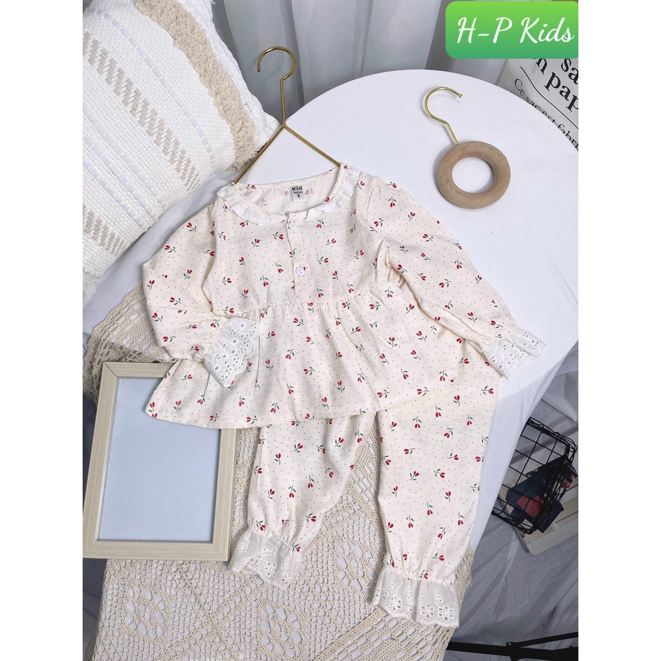 Bộ Pijama viền hoa dáng babydoll họa tiết đáng yêu, chất liệu mát mềm mại cho bé Rio hàng có sẵn kèm video