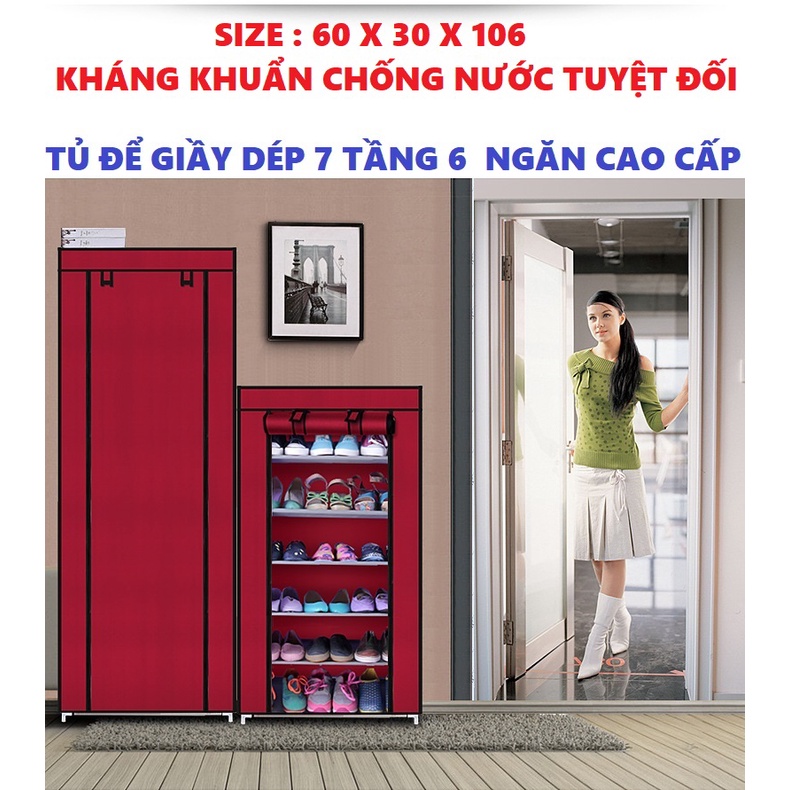 Tủ Giầy Bằng Vải Khung Thép 7 Tầng 6 Ngăn Có Thể Để Quần áo Tủ vải gấp gọn