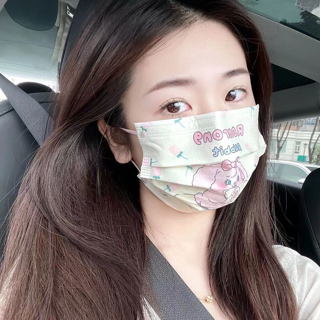 Set 10 Khẩu Trang 3 Lớp Họa Tiết Hoạt Hình Dễ Thương Dành Cho Người Lớn