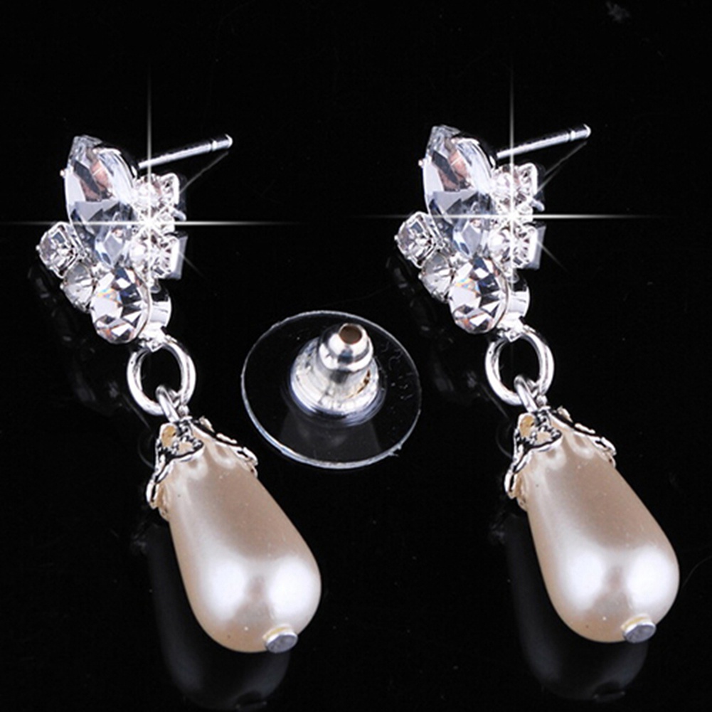 Bộ Vòng cổ + Bông Tai Đính Ngọc Trai Giả Hình Giọt Nước Cho Cô Dâu
