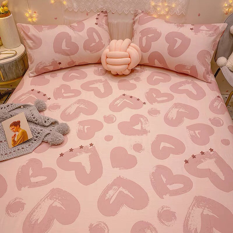 BỘ GA GỐI 3 MÓN COTTON 100% - TIM HỒNG
