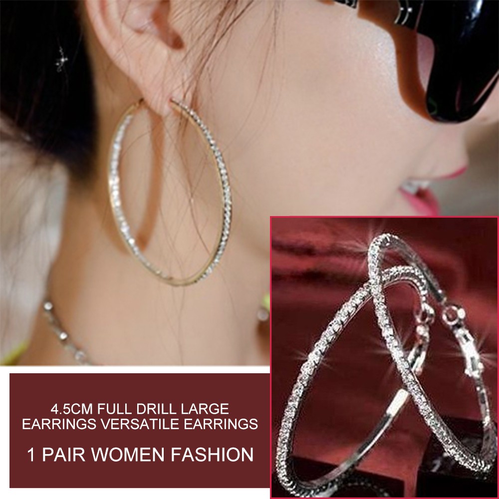 Bông tai tròn cỡ lớn đính đá giả kim cương