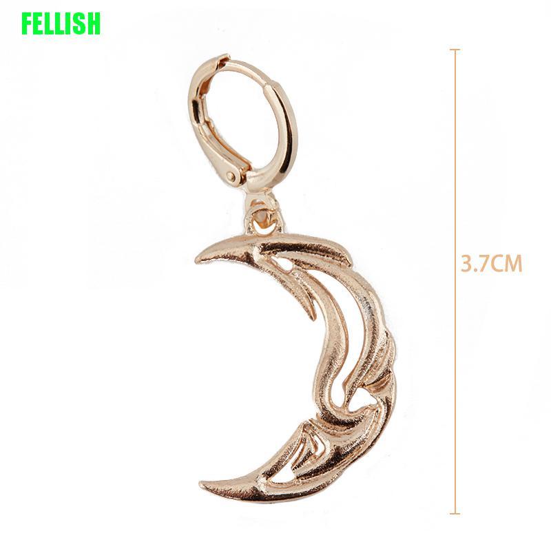 Đôi Bông Tai Dáng Dài Không Đối Xứng Họa Tiết Mặt Trăng Mặt Trời Thời Trang Cho Nữ