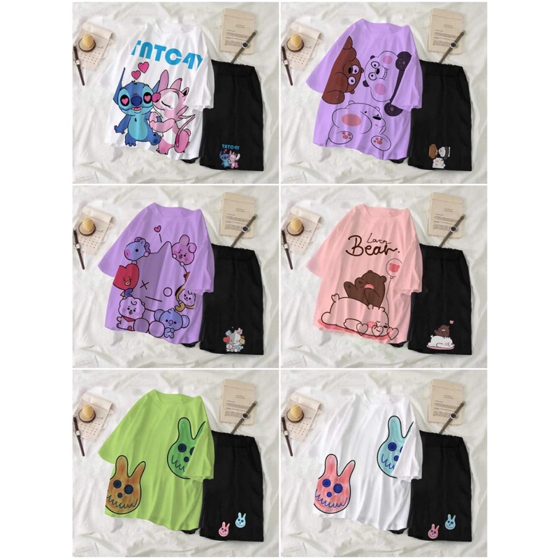 Sét bộ áo thun cute + quần kaki đùi hình