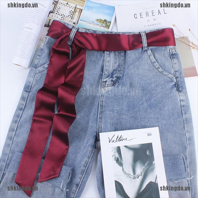 Khăn quàng đa năng chất liệu lụa trơn có thể dùng để cột nơ thắt lưng / dây cột đầm dành cho nữ