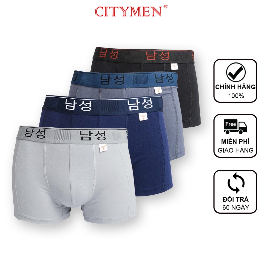 Combo 4 Quần Lót Boxer Nam CITYMEN Lưng Hàn Quốc Cao Cấp Cotton Co Dãn 4 Chiều Mềm Mại Thoáng Khí Thấm Hút