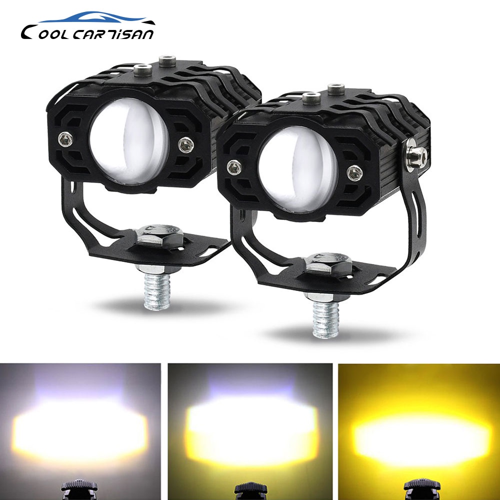 Bóng Đèn Pha LED Phá Sương Mù 3 Dây 2 Màu 6000K 60W 10000LM Cho Xe Mô Tô