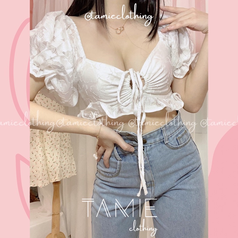 Croptop Trắng Bèo Khoét Ngực Vải Xô Hoa TAMIEclothing